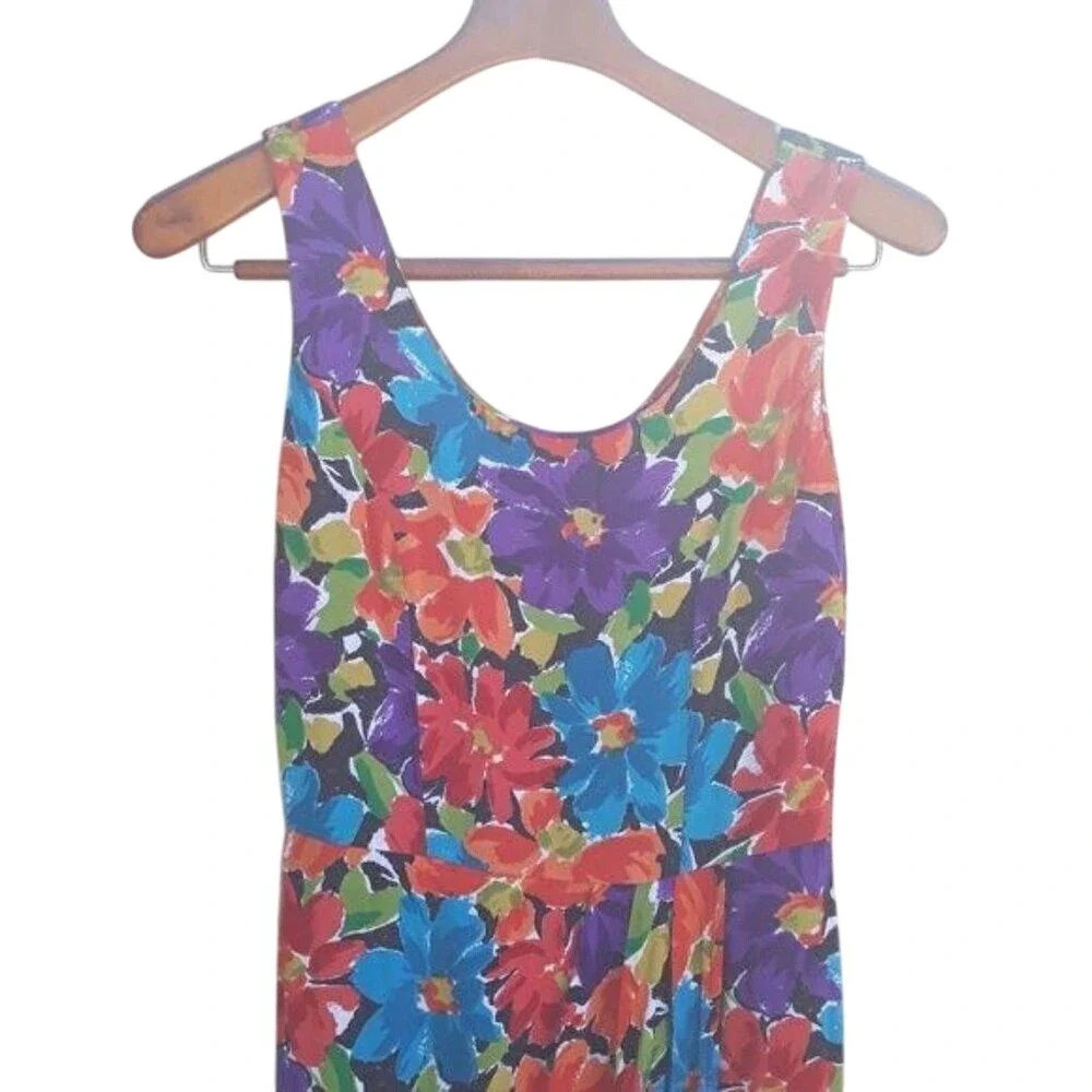 Vtg 80's Tropical Hawaiian Dress Sz M Belted Multicolor Floral Resort Vacation - Picture 6 of 8